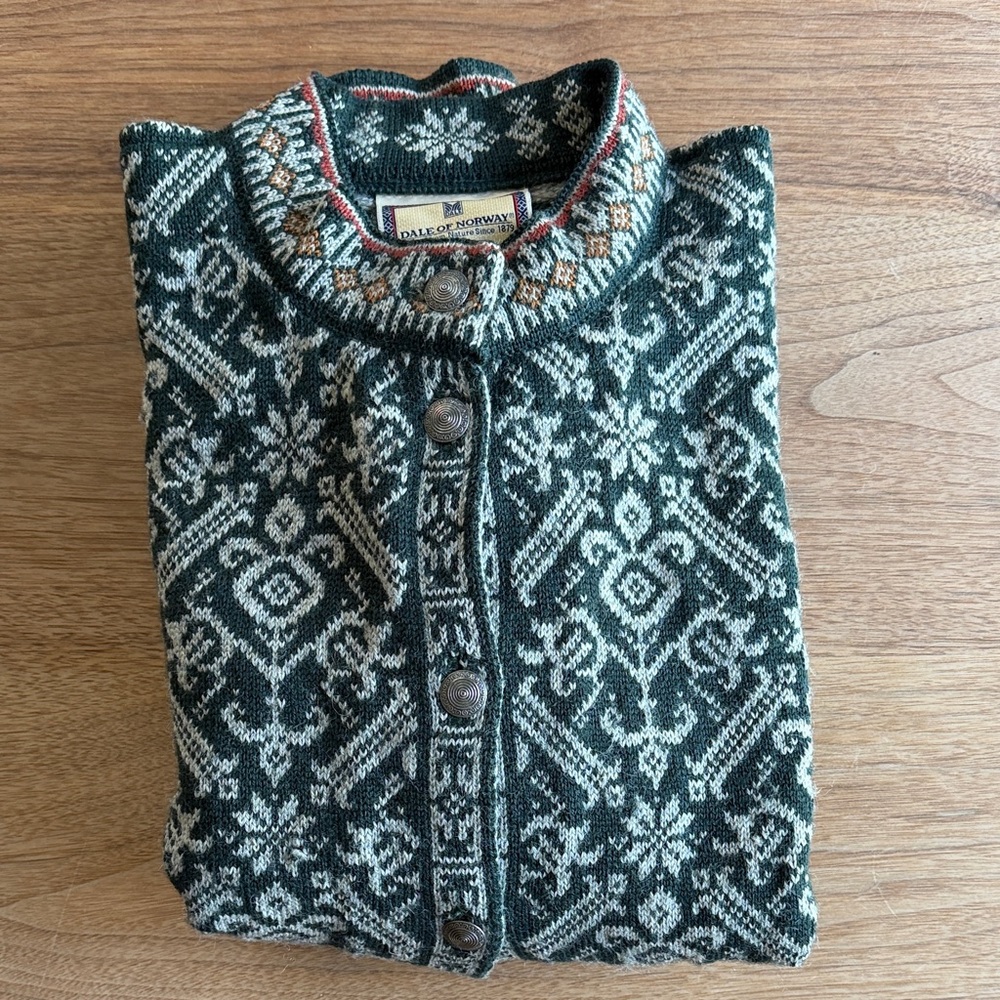 Dale of Norway Dark Green and Grey Fair Isle Wool Cardigan